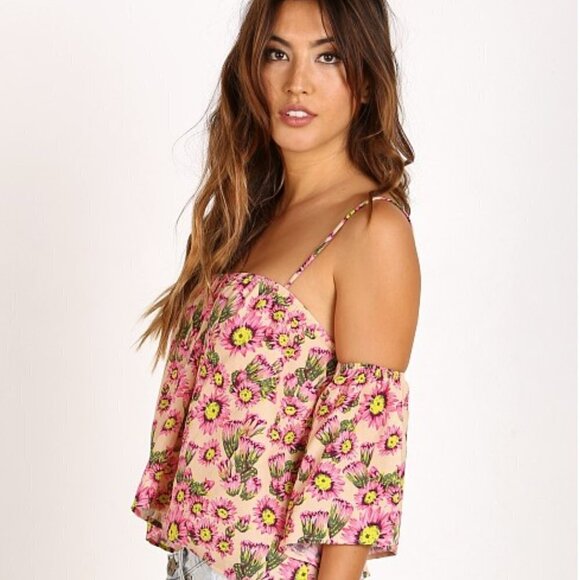 Tori Praver Swimwear Tops - Tori Praver Flores Off Shoulder Top Cactus Flower Naked